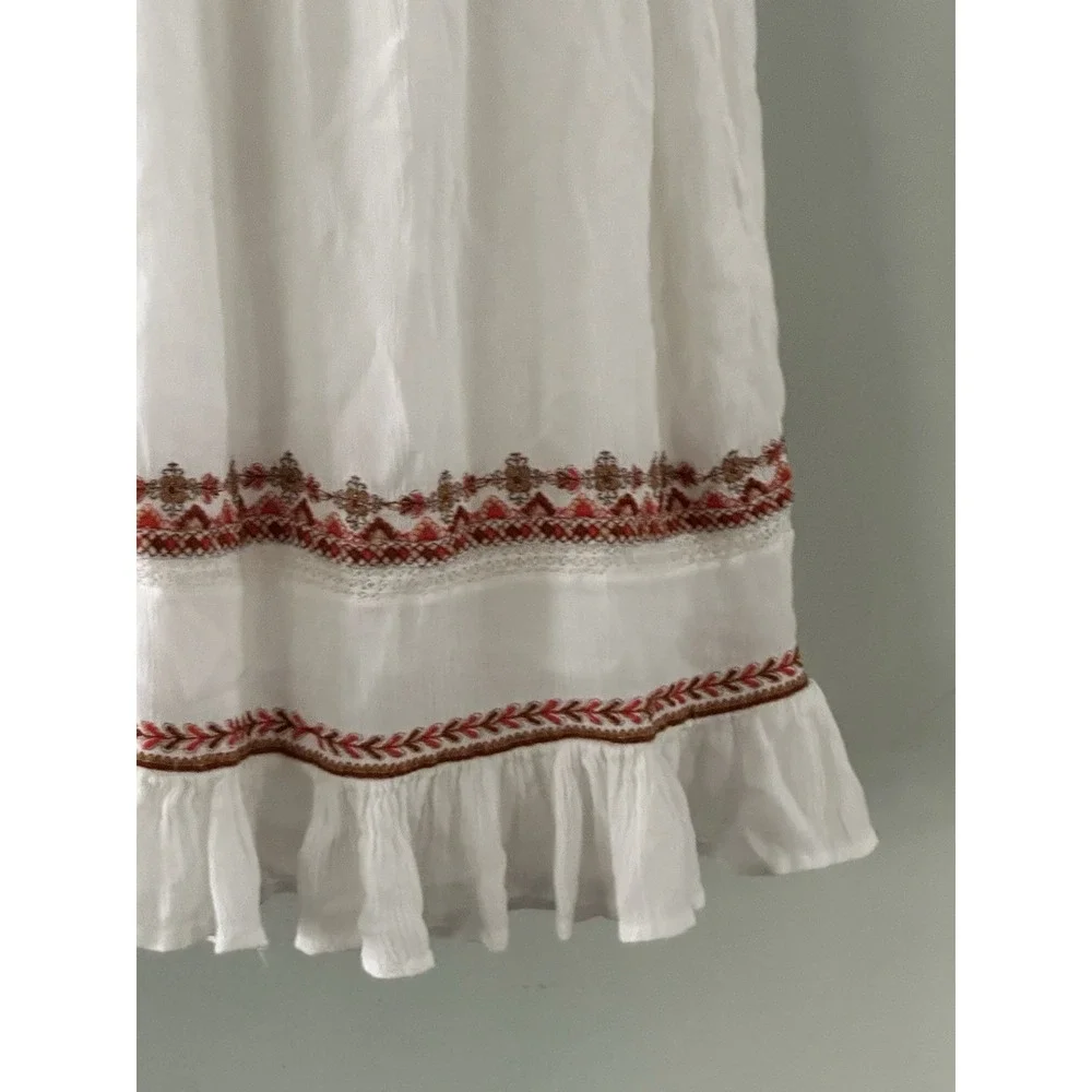 Free People Dress XS Sunrise Wanderer Mini Dress Embroidered Floral Boho Peasant